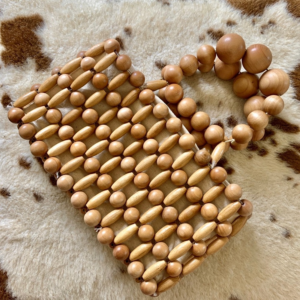 Cult Gaia beige Cora wooden clutch